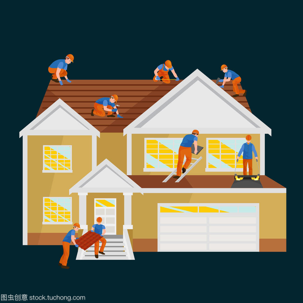 建筑工人修屋頂